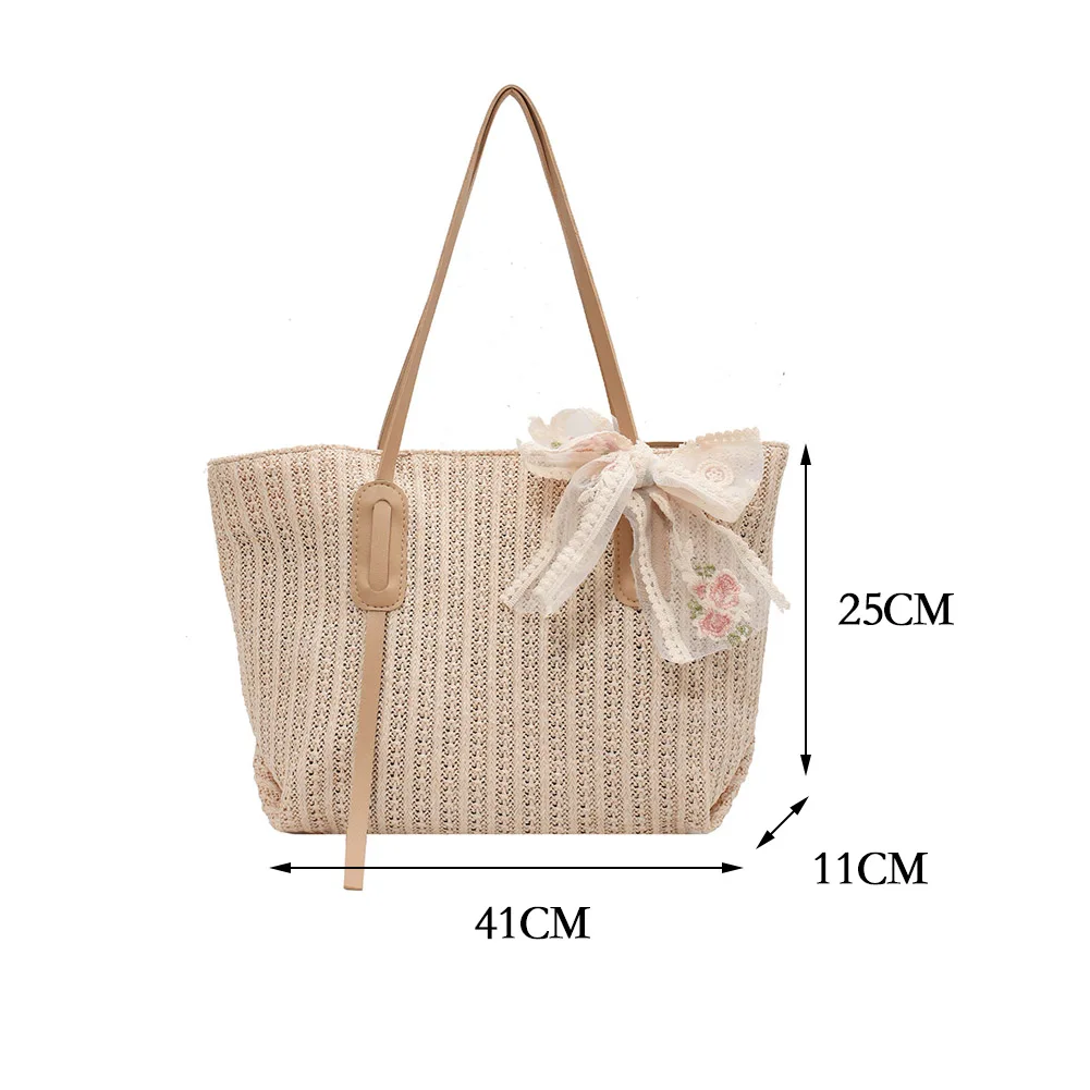 Summer Fashion Woven Silk Scarf Women Underarm Shoulder Handbag Casual Solid Ladies Beach Vacation Large Capacity Shopping Totes