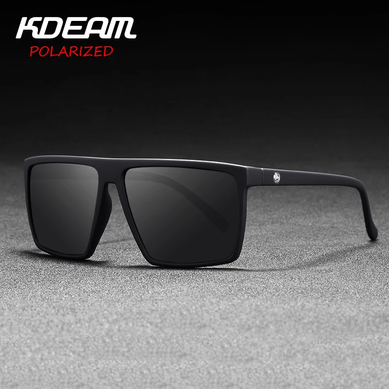 

KDEAM Flat Top Square TR90 Sunglasses Men Polarized Oversized Sport Shades Unbreakable Quality Brand Design Sunglass With Box