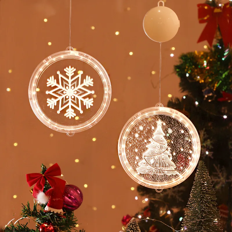 Christmas Decorations LED Light Window 3D Santa Claus Christmas Tree Hanging Lamp Home Indoor Room Decor Holiday Lights luces