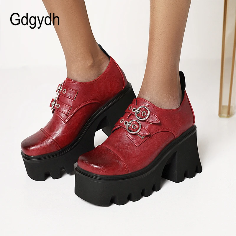 Gdgydh INS na sprzedaż pani platforma klamra blok czółenka gruba podeszwa buty dla kobiet w stylu Vintage Goth buty biurowe Drop Shipping