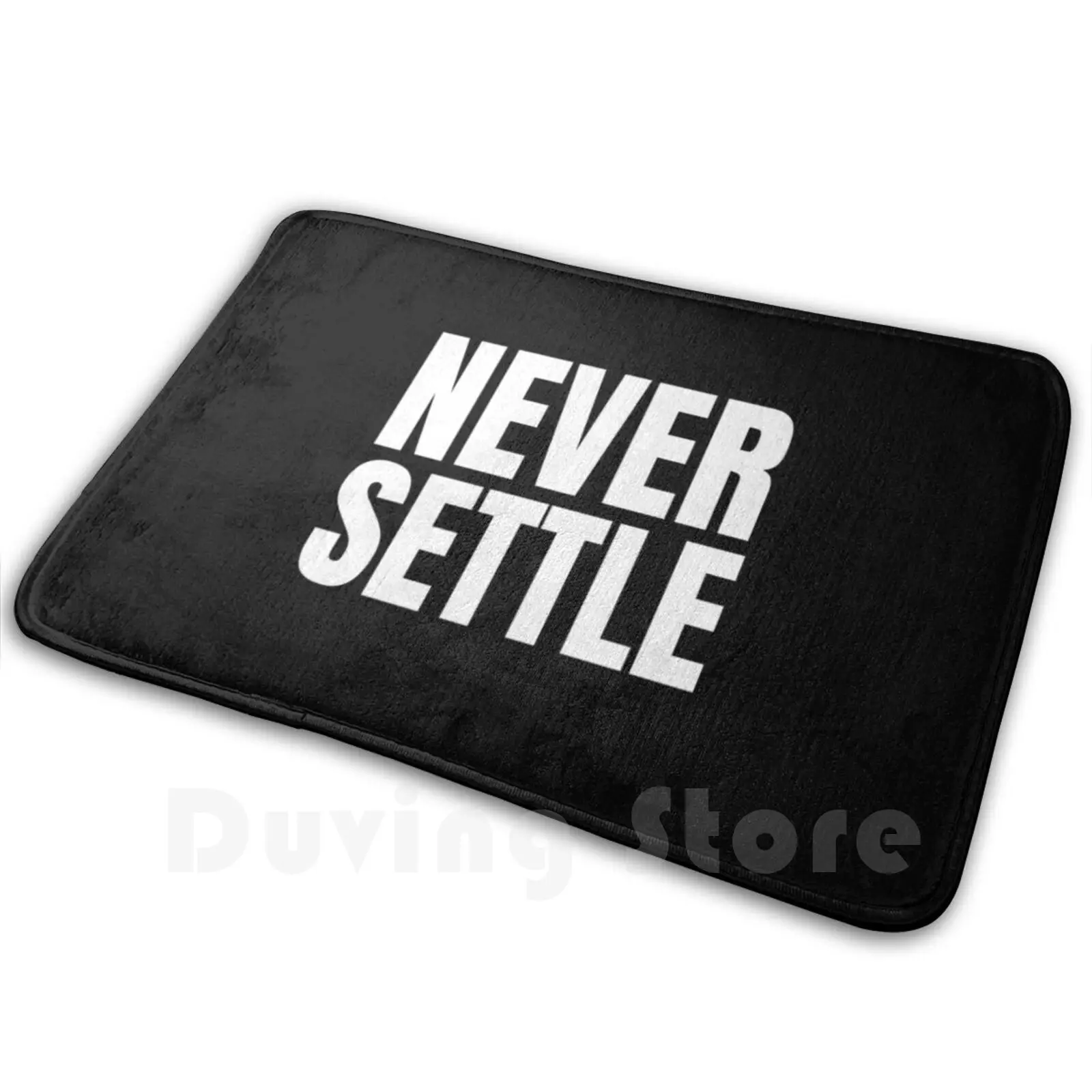 Never Settle Carpet Mat Rug Cushion Soft Non-Slip Motivation Self Care Goals Dark Black White Text Simple Never Settle