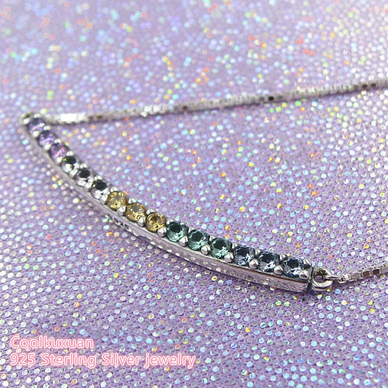 

new Spring 100% Original 925 Sterling Silver Multi-Color Arches Stud Necklace For Women Jewelry