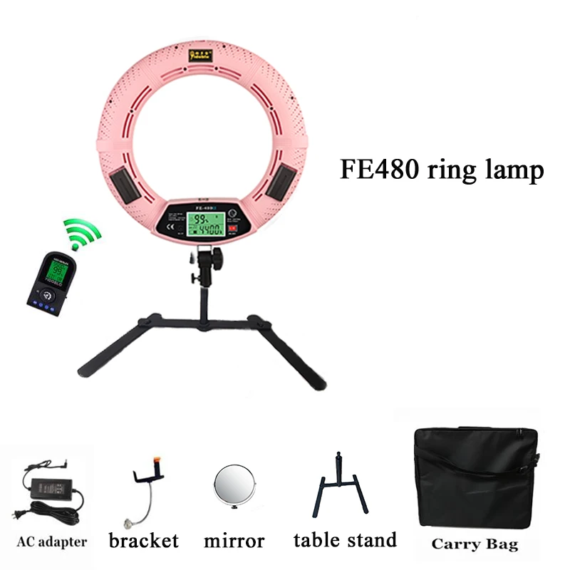 Yidoblo18'' makeup ring light FE-480II, Bi-color LED Ring Light Macro Photographic Video Lights 110-220v with table stand