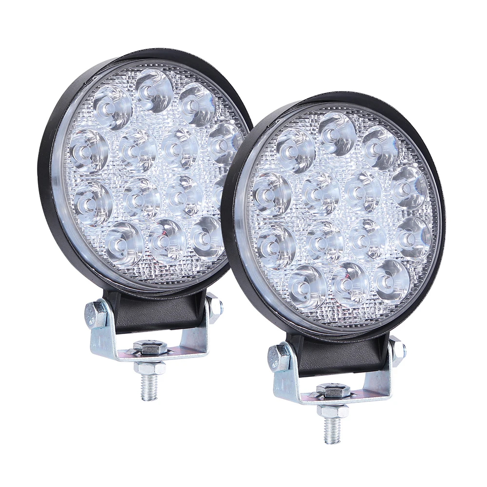 Barra de luz led redonda, 2 peças, 140w, 6000k, holofote, lâmpada circular, led, luz de trabalho, 14000lm, para carro, barco, atv, 4x4, jeep off