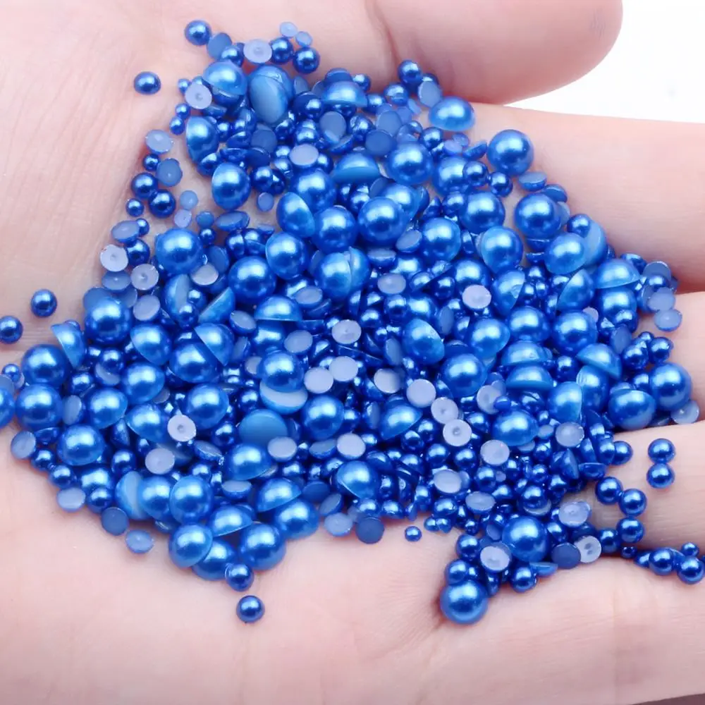 Half Round Beads Dark Blue 2mm-12mm And Mixed Sizes 50-1000pcs Flatback Resin Pearls Use Glue DIY Crafts Scrapbook Decoration