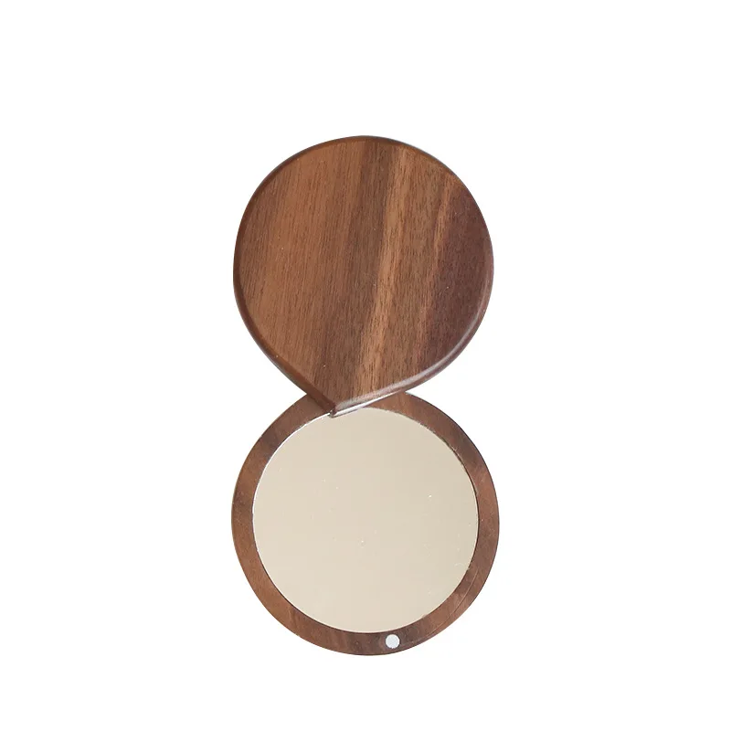 Wooden Mirror Round Foldable Mirrors Japanese Style Portable Walnut Small Mirror Make Up Outdoor