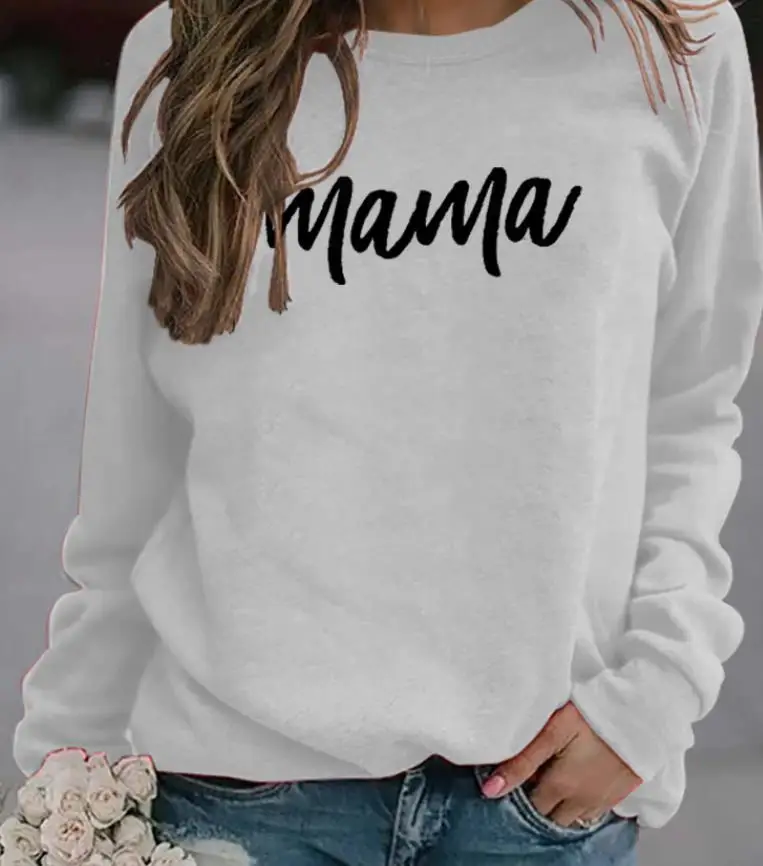 Women Hoodie Mama Letter Printed Hoodies Women Fleece Long Sleeve O Neck Loose Sweatshirt Girls Women Hoodie Pullovers Winter