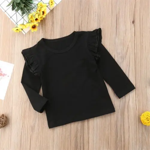 Baby Girl Toddler Kids Ruffle Long Sleeve Tops Tee Shirt Clothes Solid Color T-shirt