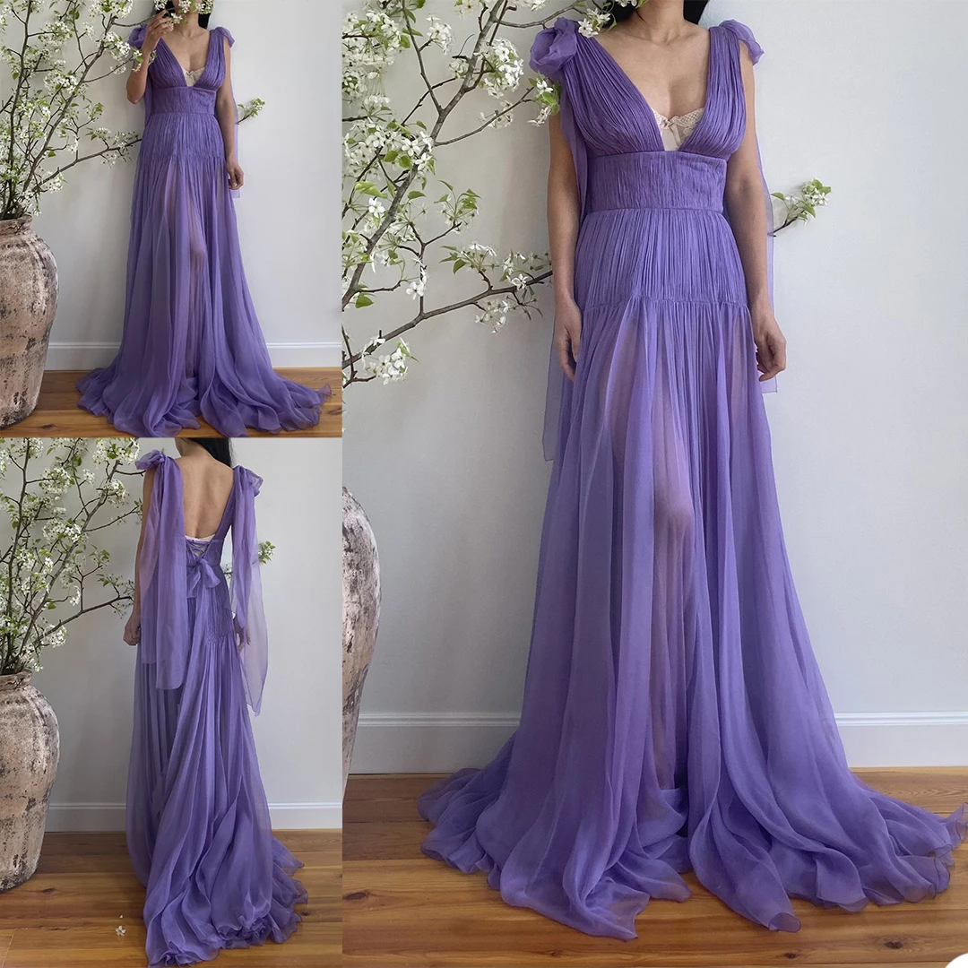 

Illusion Purple Night Robe Bathrobe Dress for Photography Tulle Long Maternity Dresses Photo Shoot Pregnant Woman Robes