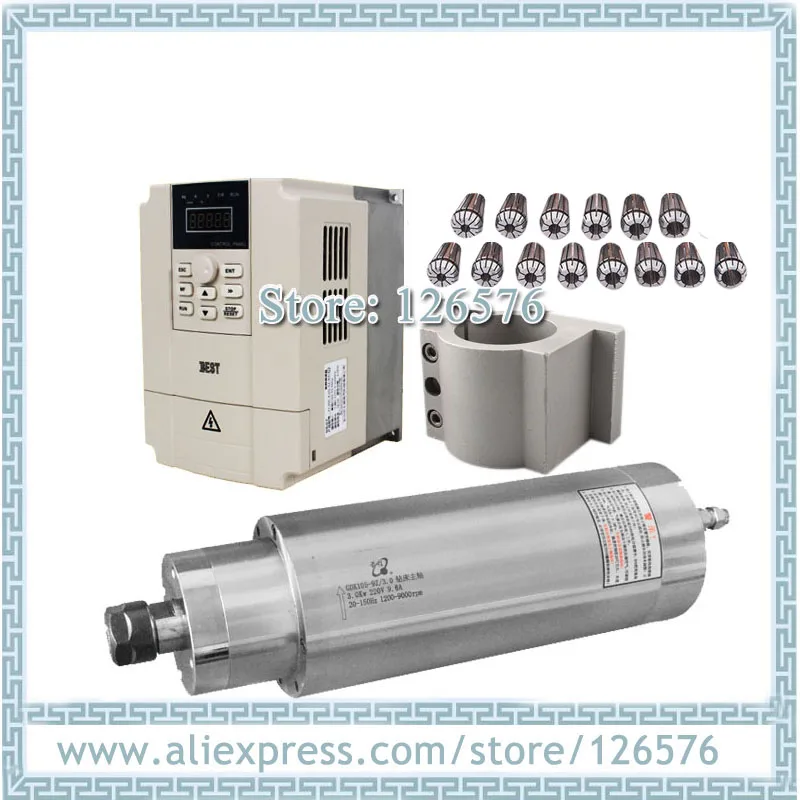 

Lower Speed 1200-9000rpm 3Kw D105mm AC220V drilling spindle motor GDK105-9Z/3.0 + 3kw INVERTER + 105mm clamp + ER20 Collect