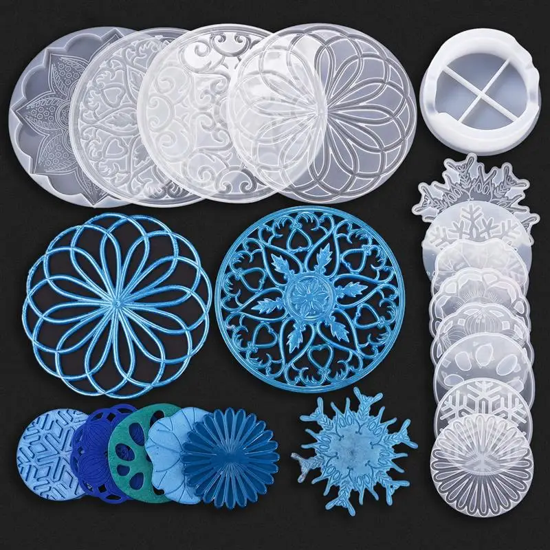 DIY Mandala Round Resin Mold Silicone Coaster Hollow Out Flower Tray Cup Mat Casting Mold DIY Crafts Home Decoration Making Tool