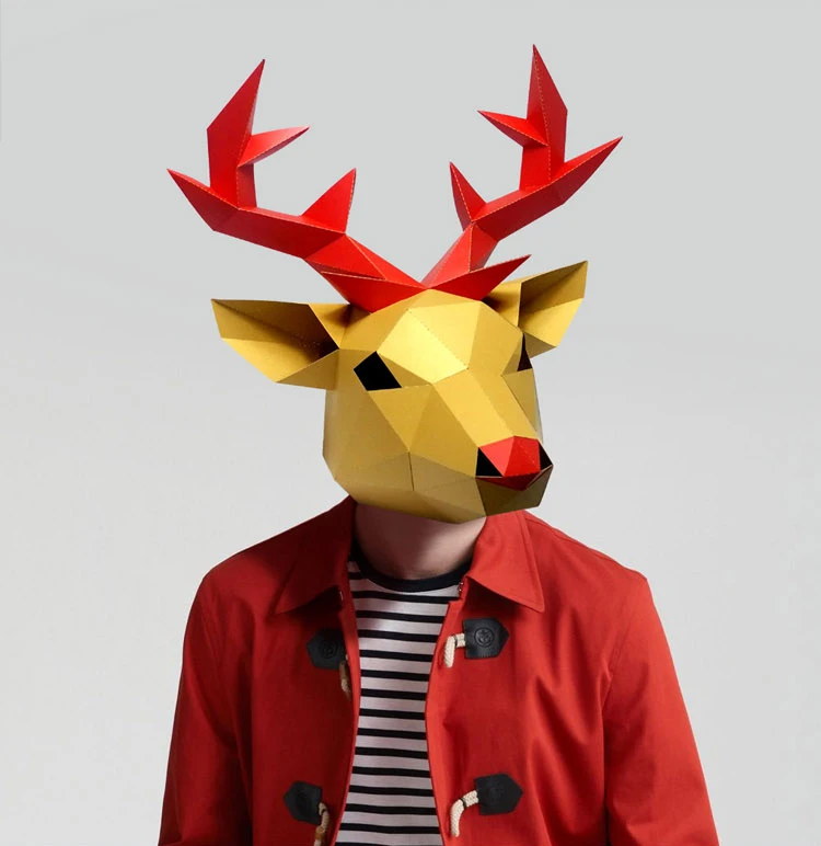 Pre Cut Paper Mask 3D David's Deer  Halloween Costume Cosplay DIY Paper Craft Model Mask Christmas