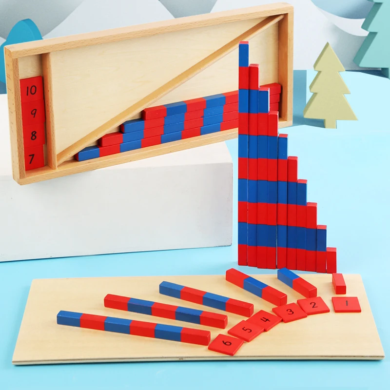 Numerical Rods Baby Toy Montessori Mathematics Red & Blue Rods Bar Math Toy Learning & Education Classic Wood Kids Toys