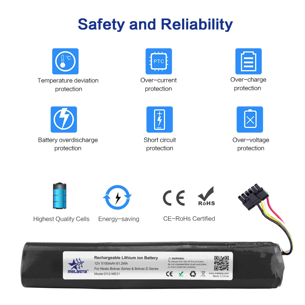 Melasta 12V 5100mAh Li-Ion Ersatz Batterie für Neato Botvac 70e 75 D75 80 85 D80 D85 Staubsauger
