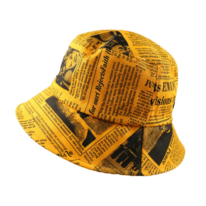 Winfox  Black White Letter Newspaper Print Bucket Hat Fashion Fisherman Cap Men Women Gorros Fishing Hats