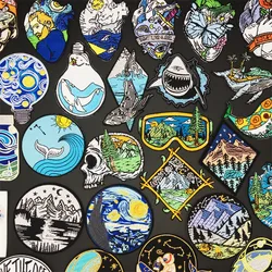 Van Gogh Iron on Patches for Clothing Mountain Ocean Whale Embroidery Patches on Clothes Backpack Stickers Badges Appliques