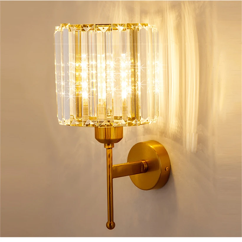 

Luxurious Crystal LED Wall Lamps Sconce Fixtures Golden Modern Nordic Mirror Light Wandlamp Bedroom Wall Light Lampara De Pared