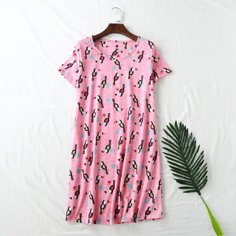 Brand Designer Homewear Women Casual Cartoon Nightgown Ladies Cotton Nightdress Female Round Collar High Quality Sleep Dress