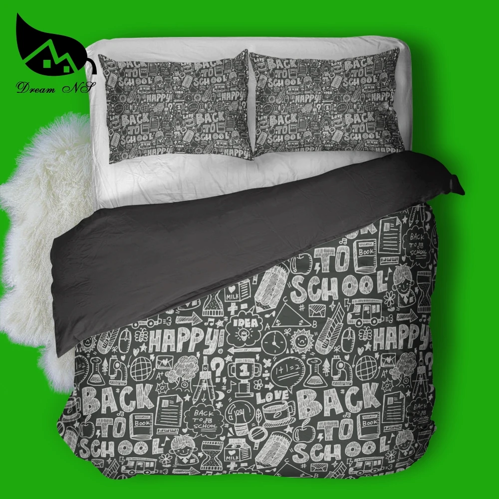 Dream NS Happily back to School Painted art letters graffiti design Bedding Set Quilt Cover Pillowcase Customized Home Textiles