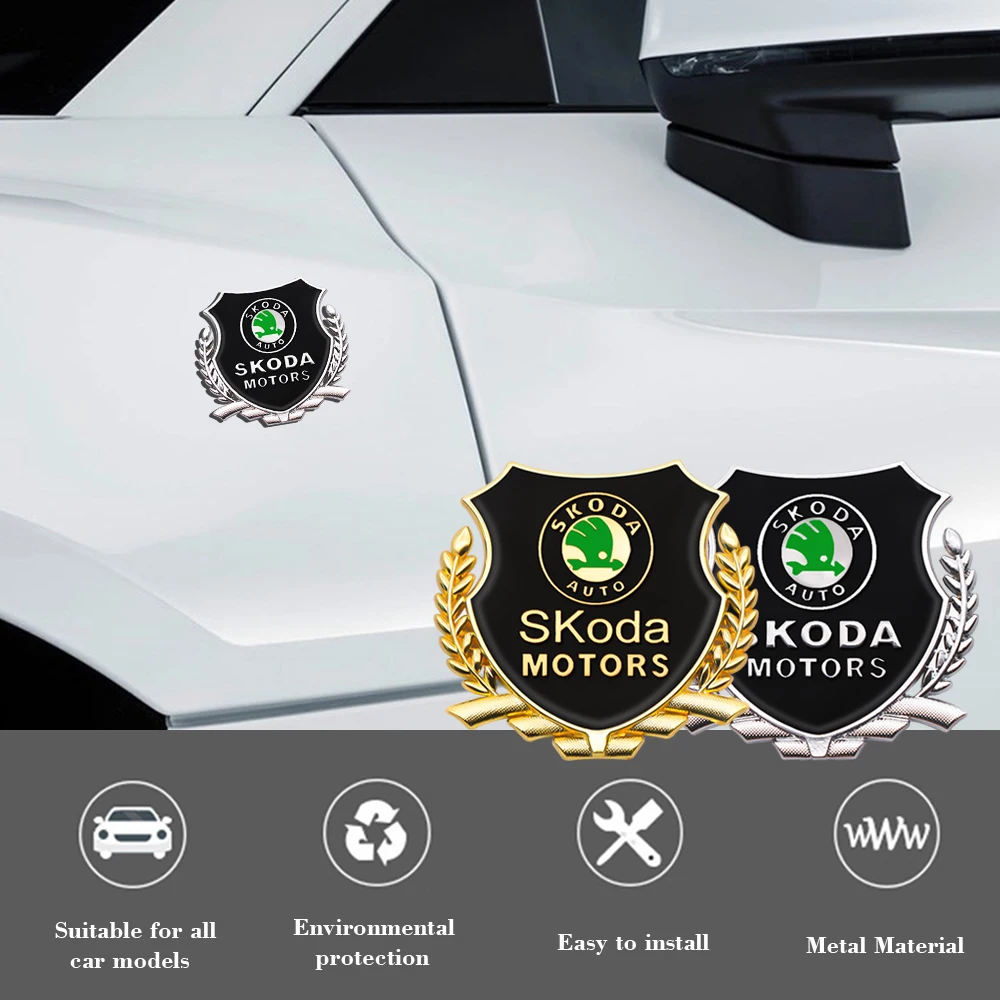 3D Metal Alloy Car Decalques, Emblema Adesivos, Emblema da Janela Lateral, Acessórios Exteriores para Skoda, Octavia, Fabia, Rapid, Yeti, Kodiaq,