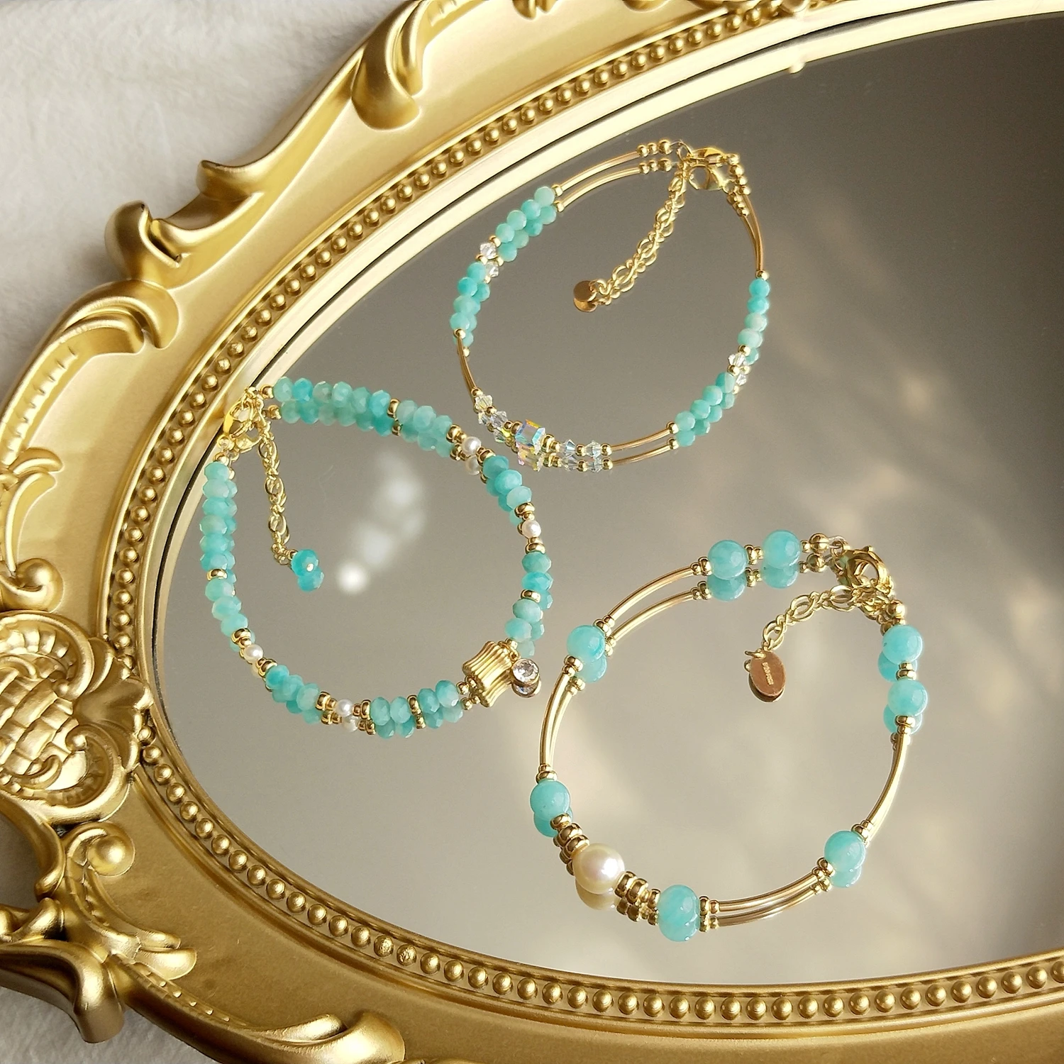 

Lii Ji Amazonite 14K позолоченный браслет из натурального камня 3 мм/4 мм/6 мм настоящий жемчуг австрийский хрусталь ручной работы ювелирные изделия для подарка