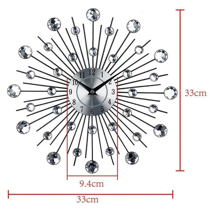 Vintage Metal Art Crystal Sunburst Wall Clock Luxury Diamond Large Morden Wall Clock Clock Design Home Decor