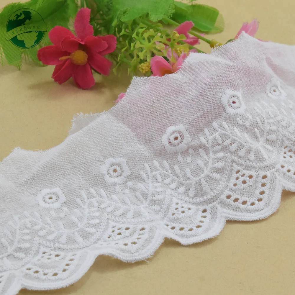 7.5cm wide 100% Cotton embroid lace sewing ribbon guipure trim wedding decoration DIY dolls colthes Accessories lace Badges#4160
