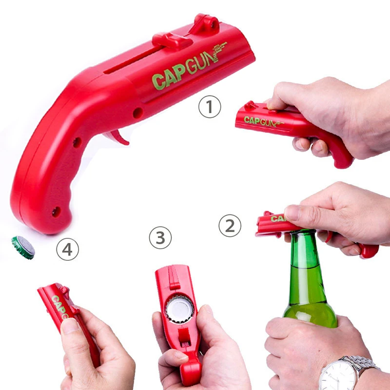 Engraçado Beer Bottle Cap Launcher, Abridor de garrafas, Atire Cap Gun, Utensílios de cozinha, Home Bar Party, Cool Gadgets, 5 m, 1Pc