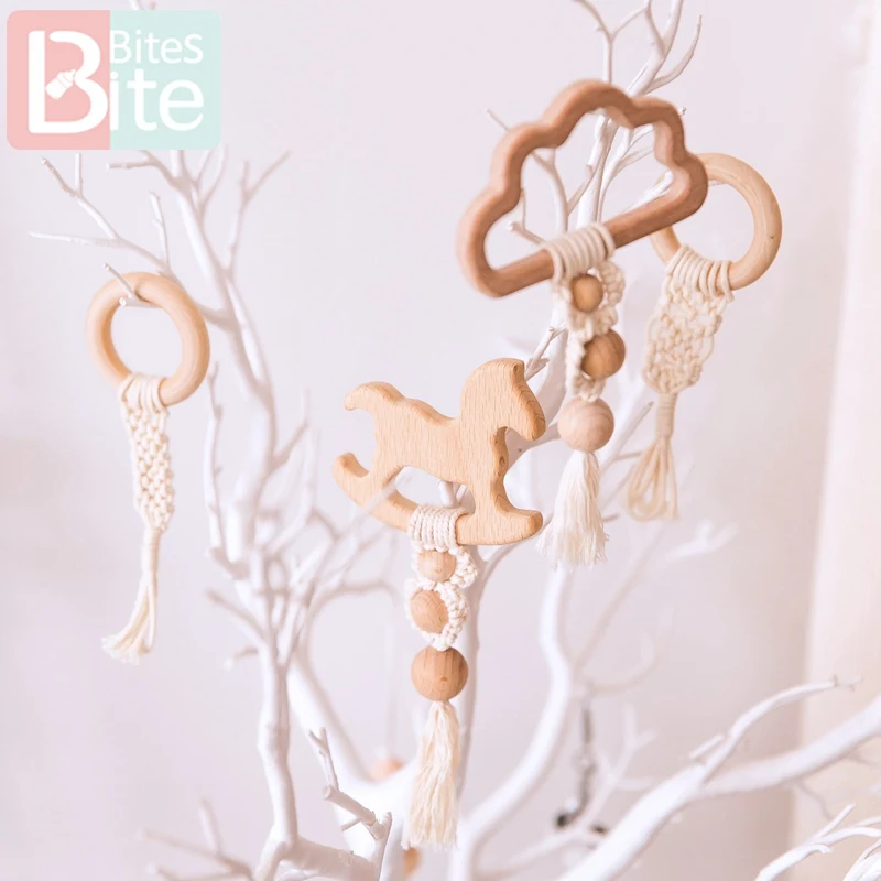 Bite Bites-Hochet de dentition en bois pour bébé, jouets pour enfants, pendentif de poussette, cloche de lit, 1 pièce