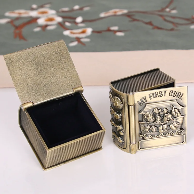 My First Tooth Curl Keepsake Box Metallic Floral Engraved Book Shape Zinc Alloy Storage Case  Kids Antique Brass Pewter 4x4x2cm