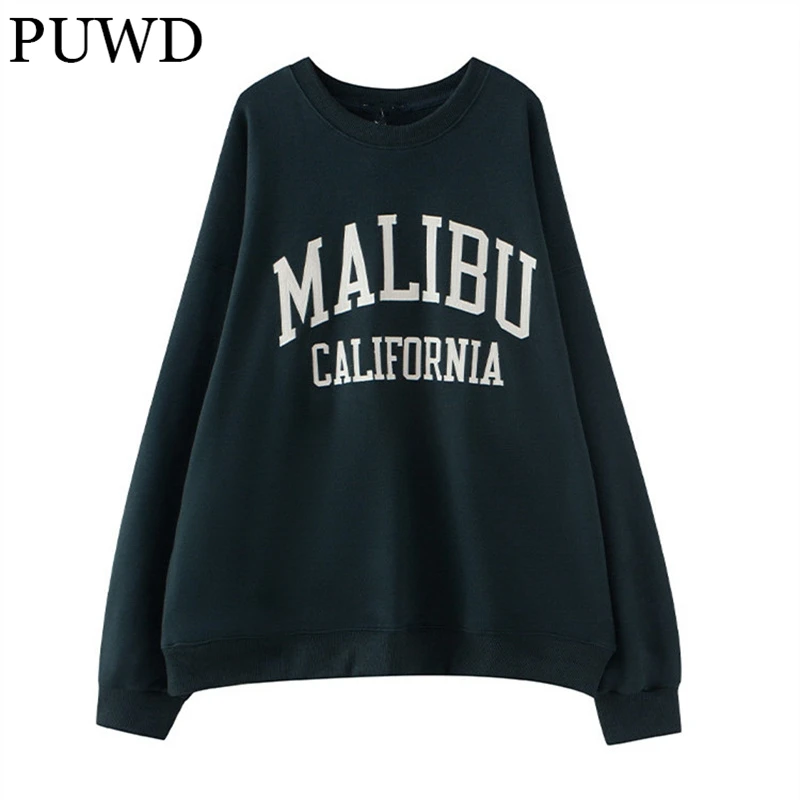 

PUWD Vintage Women O Neck Letter Embroidery Loose Sweatshirt 2022 Autumn Fashion Ladies Casual Pullovers Girls Chic Sweatshirt
