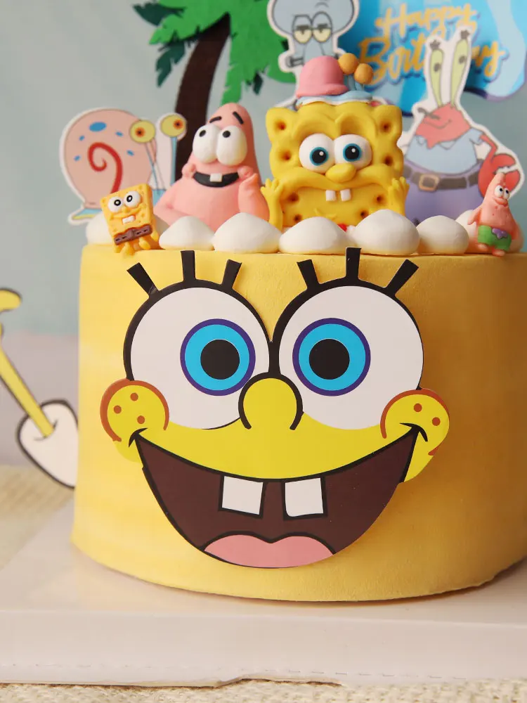 Yellow Sponge Baby Theme Cake Toppers for Birthday Party Cartoon Baby Shower First Birthday Cake Decoration Supplies Gifts Toy