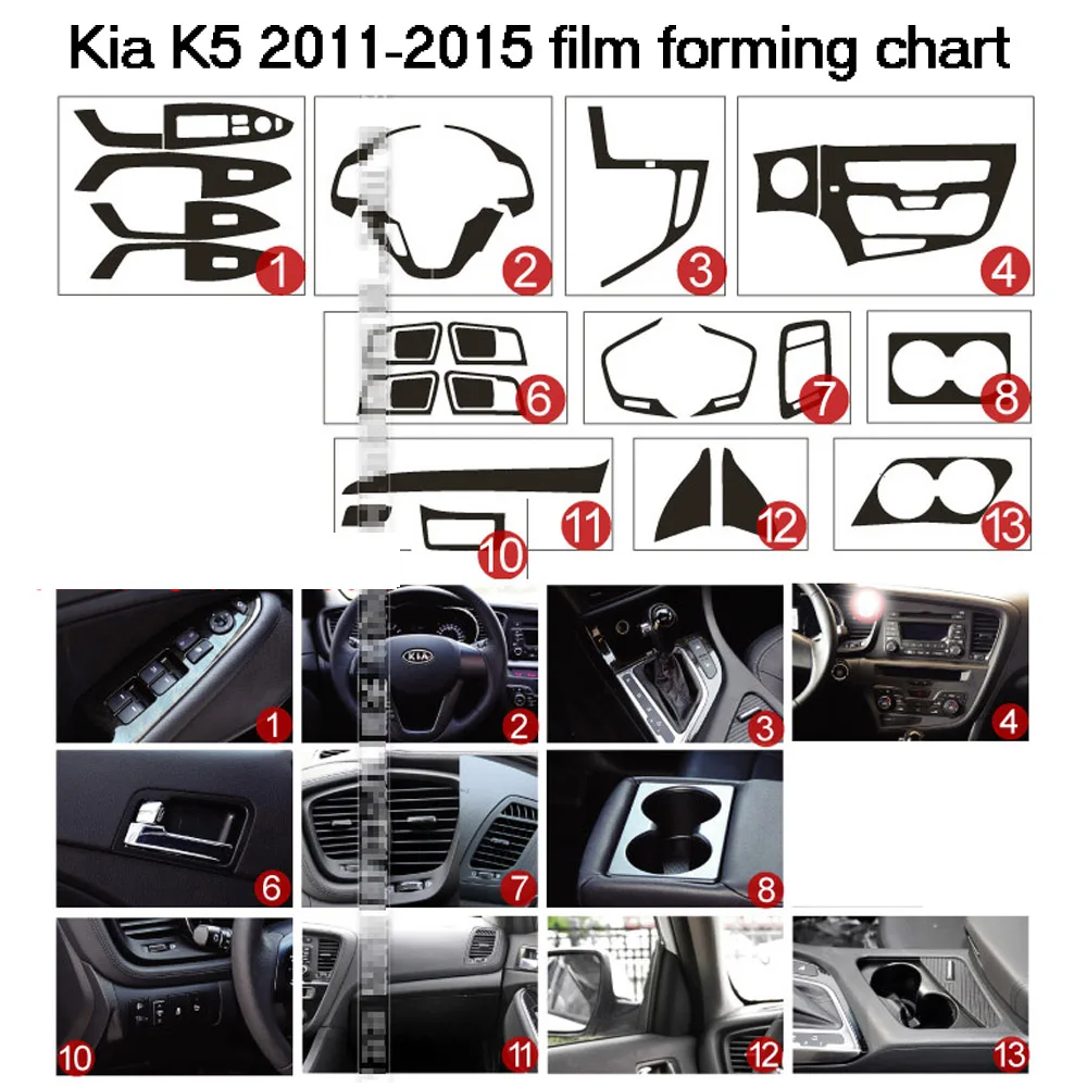 

Для Kia Optima K5 2011-15 интерьерная Центральная панель управления дверная ручка 3D/5D наклейки из углеродного волокна Переводные картинки автостайлинг аксессуары