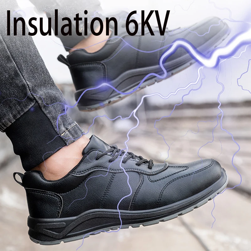 Black Safety Shoes Men Steel Toe Shoes Work Shoes Sneakers Male Anti-puncture Indestructible Security Boots Waterproof Leather