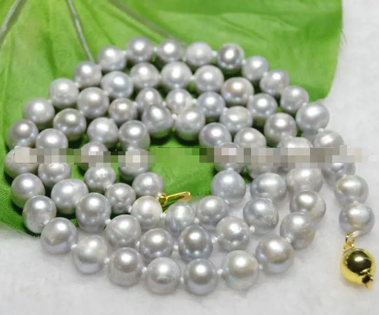 

Natural 8-9mm gray Freshwater Cultured Pearl Necklaces Long 18 Inches 36" AA