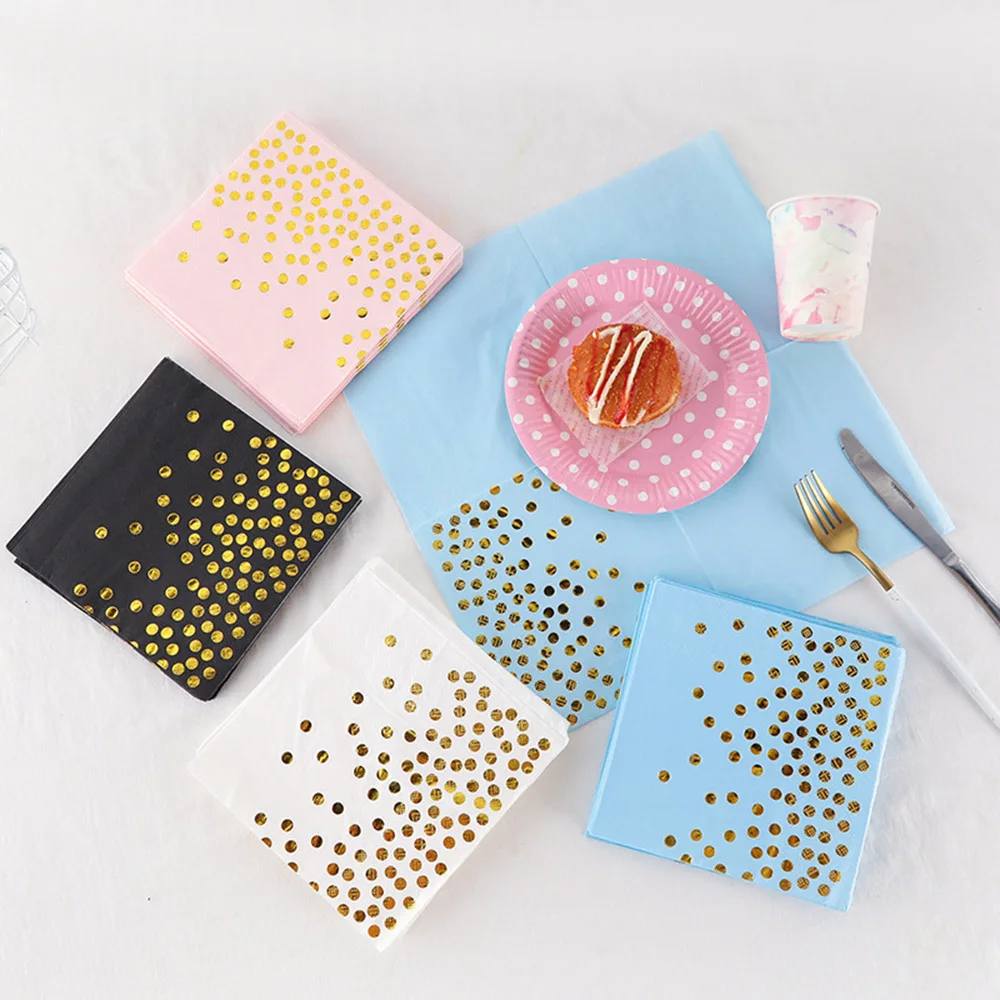 20Pcs Gold Dot Disposable Tableware Paper Towel Napkins Cups Tablecloth Plates Straws for Birthday Wedding Party Supplies