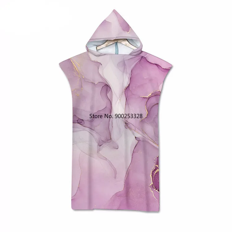 Marble Print Hooded Bath Beach Towel Summer Holiday Changing Robe Poncho Surf Towel for Swimming Beach Outdooor Bathrobe Wetsuit