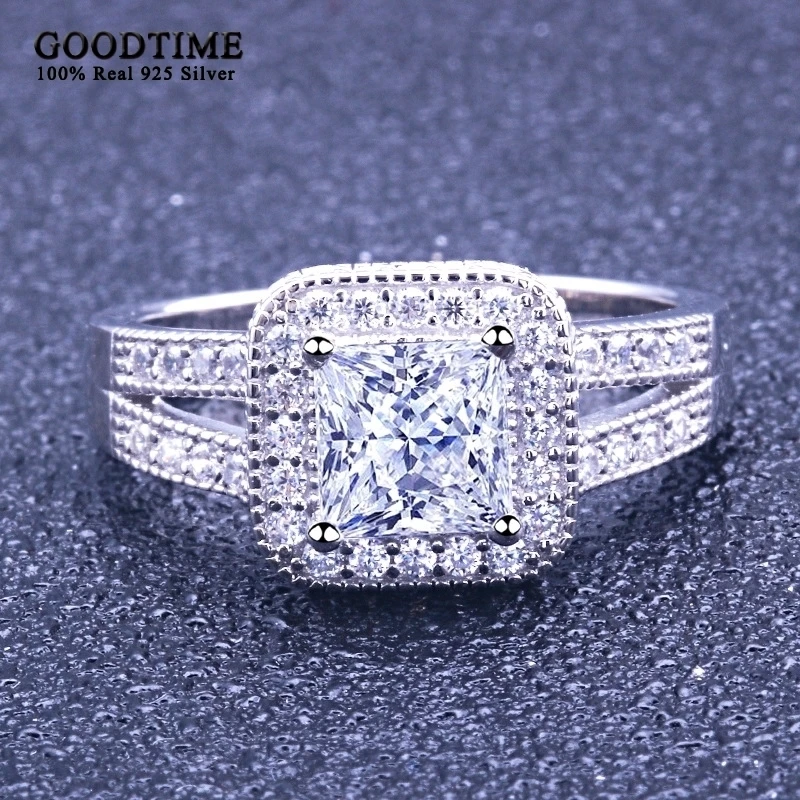 Luxury Women Ring Pure 925 Sterling Silver Square Zircon Wedding   Engagement Ring Jewelry Accessories Gift For Girl Party