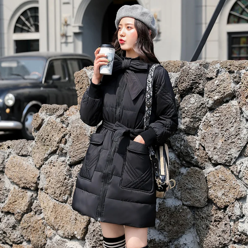 Winter Coat Female Fashion Women's Down Jacket + Belt Korean Thick Long Duck Down Jackets Casual Warm Coats Hiver 190425