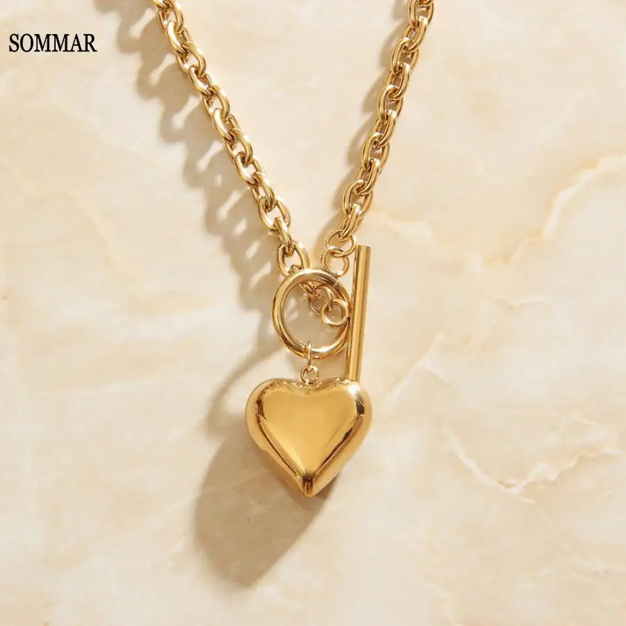 SOMMAR Hot Sale Gold Plated /stainless_steel color necklaces pendants for female heart，Simplicity bead necklace Luxury Jewelry