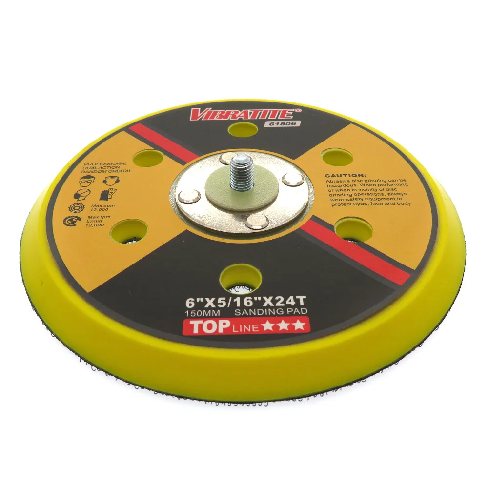 Almohadilla de lijado de respaldo de 6 pulgadas y 6 agujeros, almohadilla de respaldo de disco de lijado, herramientas abrasivas de gancho y bucle de rosca de 5/16 "-24 accesorios para amoladora