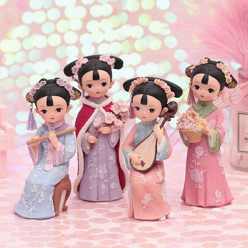 6 Inch Chinese Princess Figurine Resin Flute Pipa Ornament Home Decoration Centerpiece Cake Topper Dynasty Costume Dress