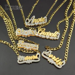 DOREMI Stainless Custom Nameplate Necklace 3D Pendant Necklace Personalized Custom Name Jewelry for Women/Men