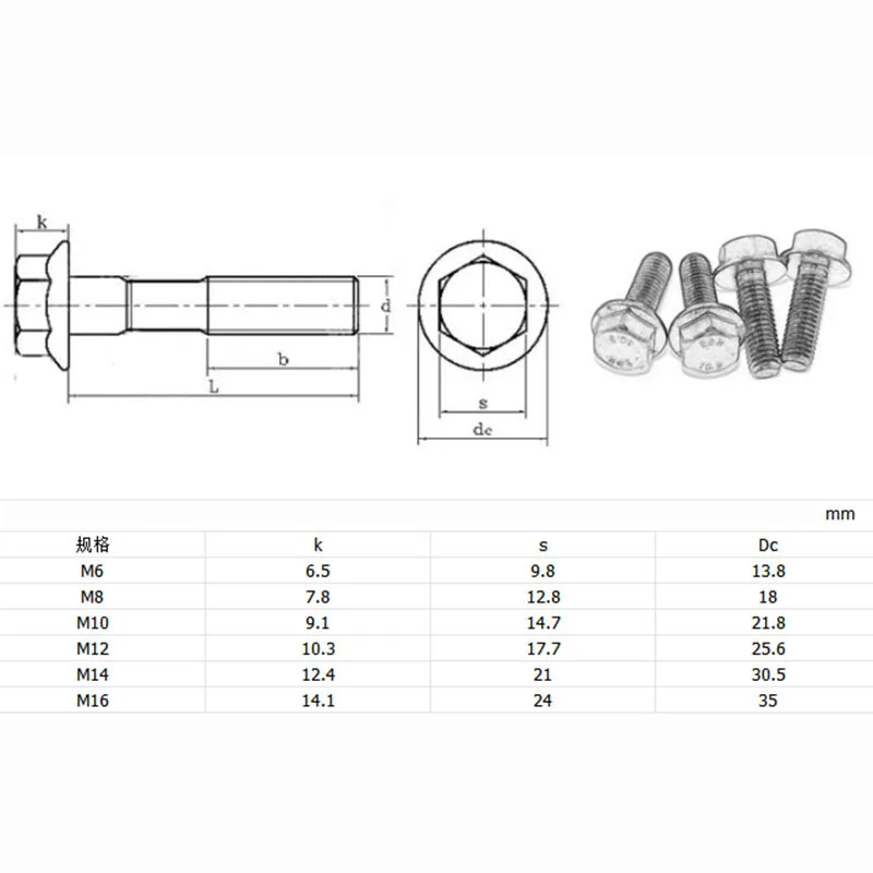 M6 -1.0 6mm High Tensile Grade 10.9 Hex Head Flange Screws Frame Hex Head Bolts GB5789 DIN6921