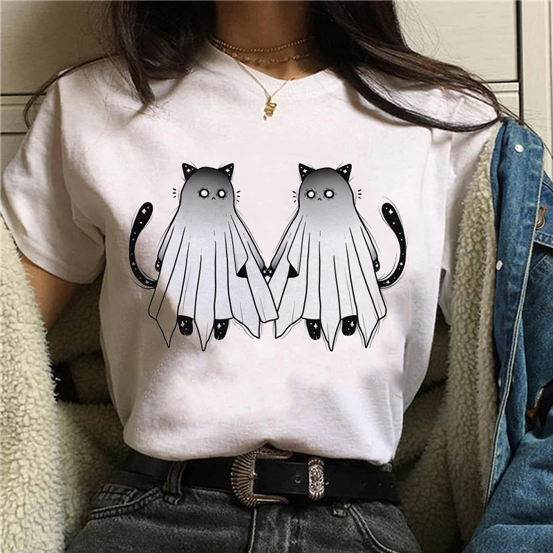 Satan Demon Death Scary Evil print ladies T-shirt ladies casual basis O-collar white shirt short sleeve ladies T-shirt,Drop Ship