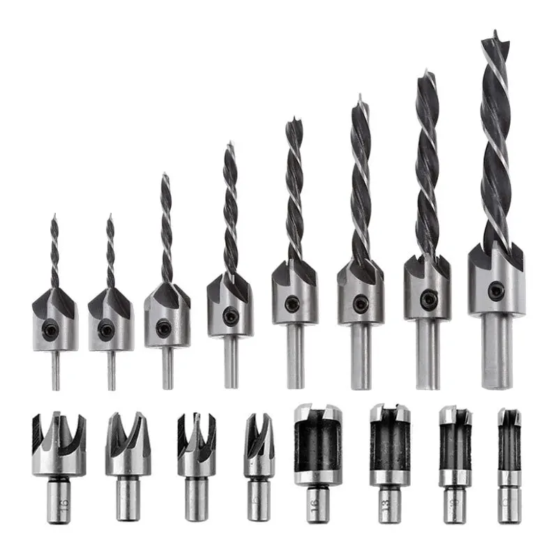 26Pcs Kayu Talang Bor Bit Set Kayu Plug Cutter Otomatis Pusat Pin Punch Langkah Bor Bit