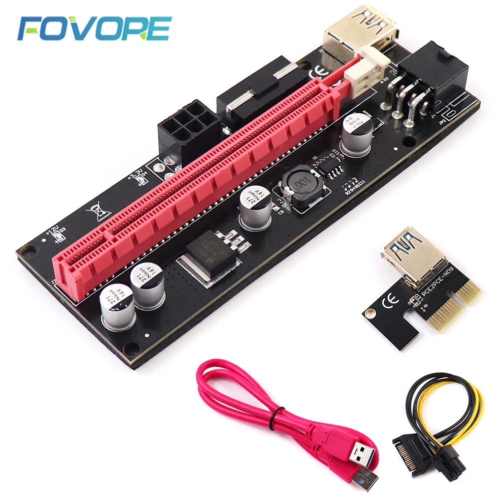 New PCI-E pcie Riser 009 Express 1X 4x 8x 16x Extender PCI E USB Riser 009S GPU Dual 6Pin Adapter Card SATA 15pin for BTC Miner