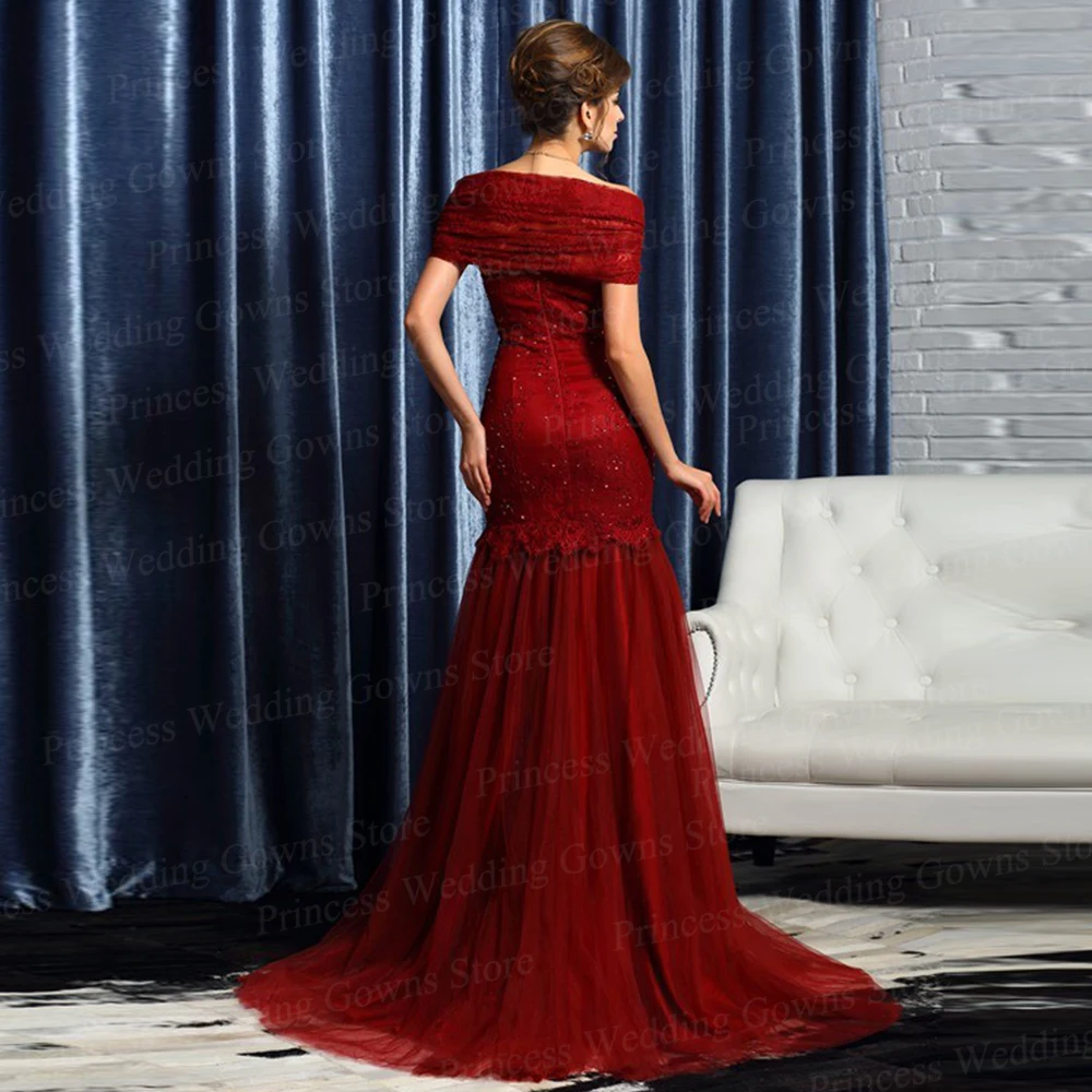 Robe rouge élégante pour mère De la mariée, longue robe De soirée sirène en Tulle à paillettes, longueur au sol, 2021