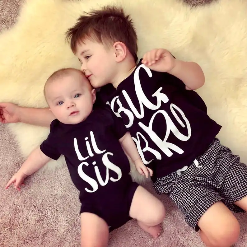 Sibling Set Big Brother Little Sister Sibling Clothes Children\'s Gift Big Bro Lil Sis Brother Sister TShirt Baby Gift Clothes