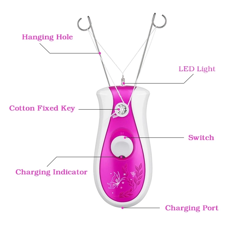 Depilador elétrico lady shaver algodão fio depilador máquina usb recarregável rosqueamento menina corpo facial ferramenta de remoção do cabelo